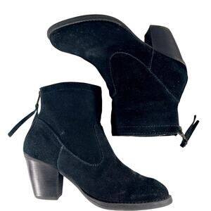 STEVE MADDEN! LUXE BLACK GENUINE SUEDE LEATHER BACK ZIP CHUNKY HEEL BOOTS! SZ 7M